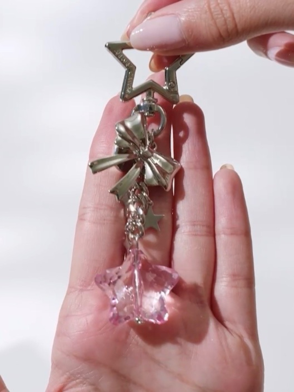 NWT Velvet Caviar Silver Tone Bow & Pink Star Keychain / Bag Charm